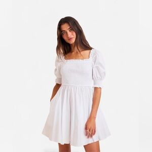 Blue Rain White Puff Sleeve Mini Dress